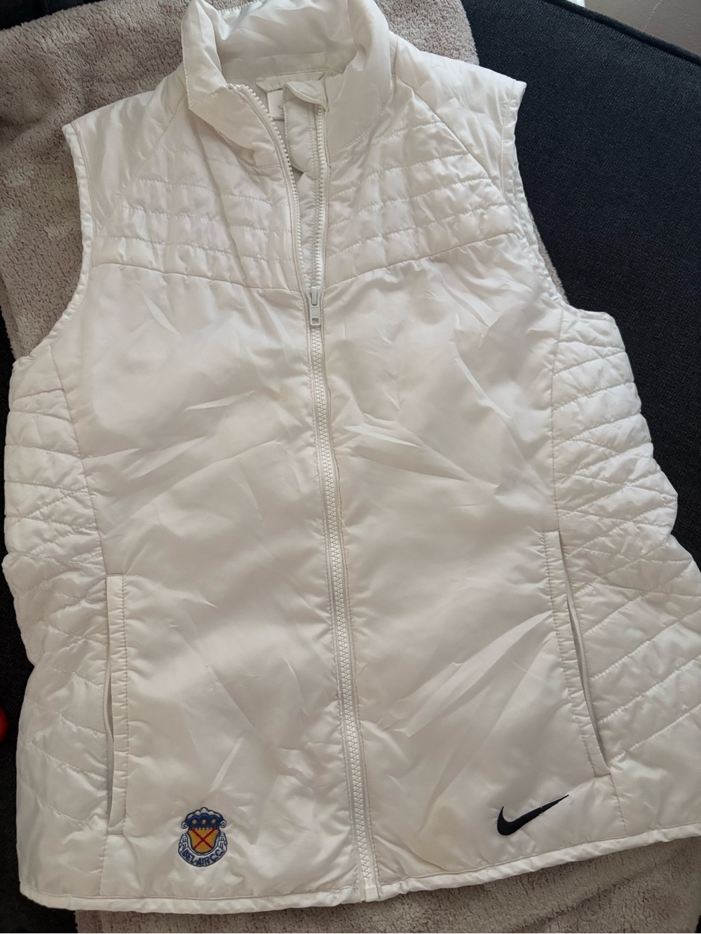 Nike White Quilted Sleeveless Vest with Embroidered Crest